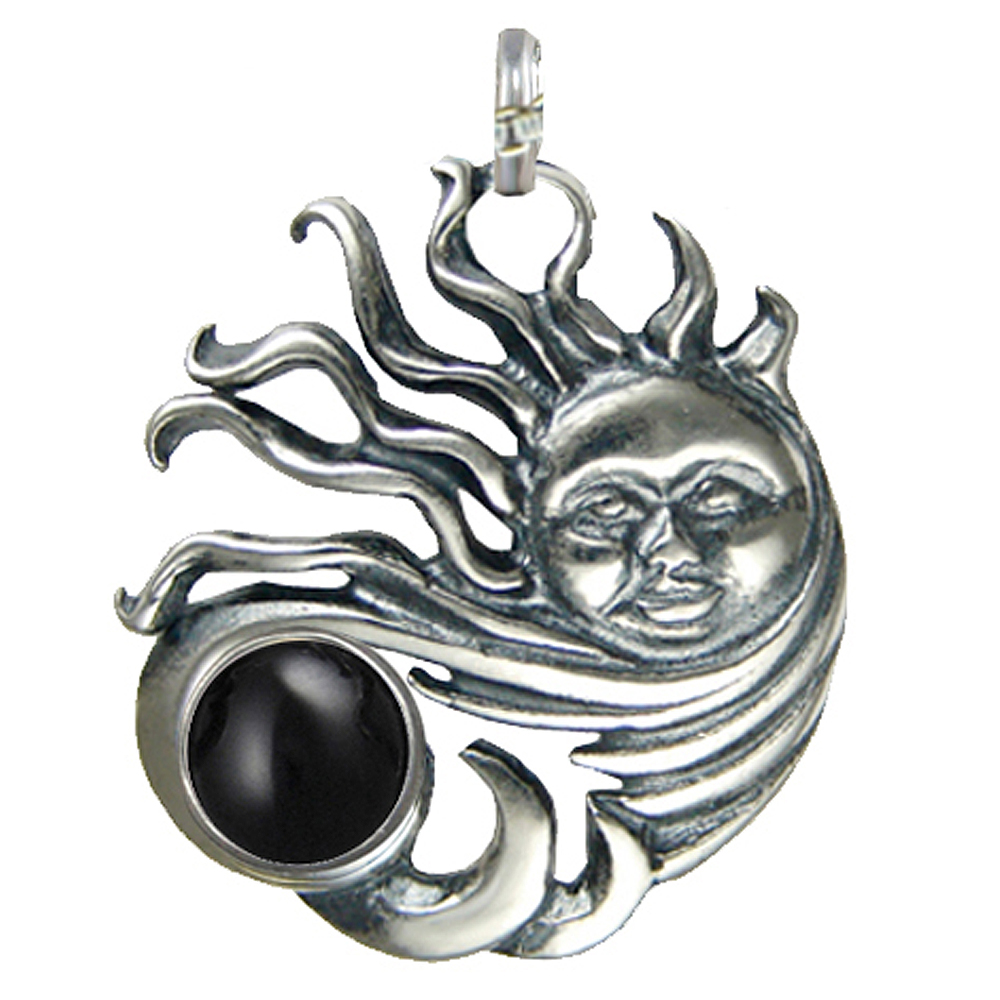 Sterling Silver Sun Pendant With Black Onyx